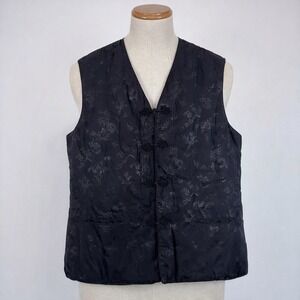 Vintage Double Horse 100 Silk Lined XXL Floral Asian Vest Tassels Snaps Pure